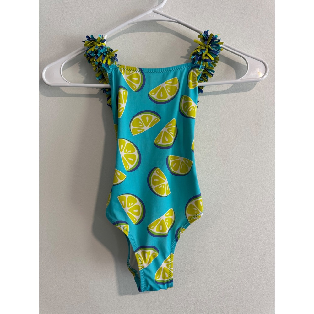 El Corte‎ Ingles girls Lime Slice One Piece Swimsuit 3-4 Turquoise Fringe swim